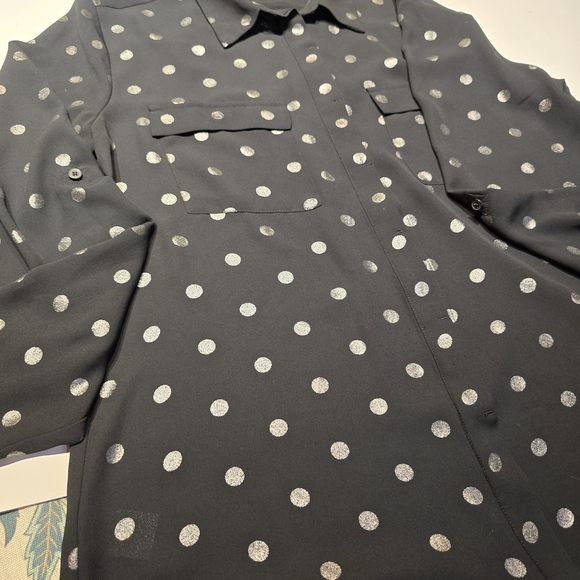 LOFT Black and White Polka Dot Blouse - Picture 6 of 7